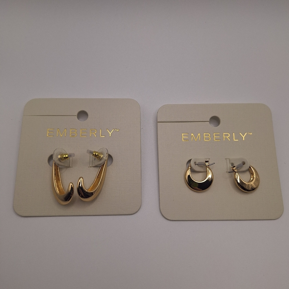 Emberly Gold Hoop Earrings Bundle – 2 Pair – Minimal Everyday Style – New